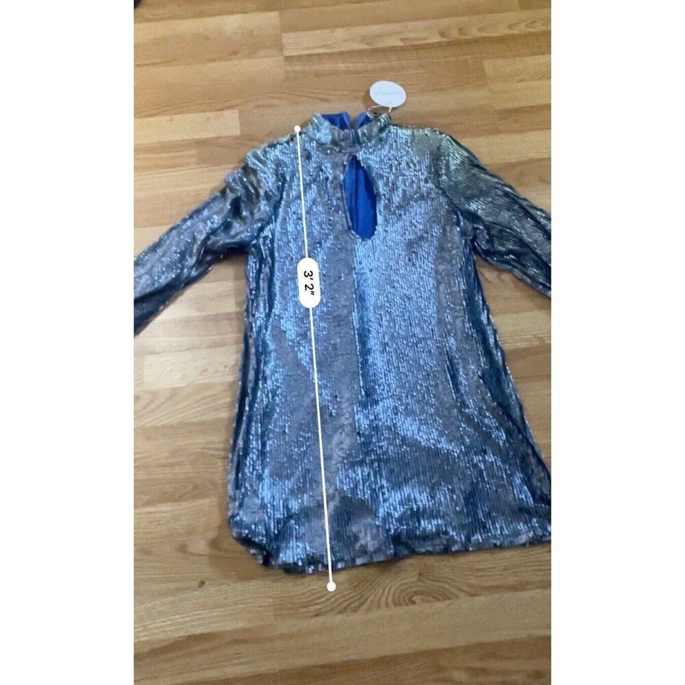 Boohoo Sequin High Neck Cut Out Smock Dress Size 10 Blue Sparkly Mini - Picture 9 of 12